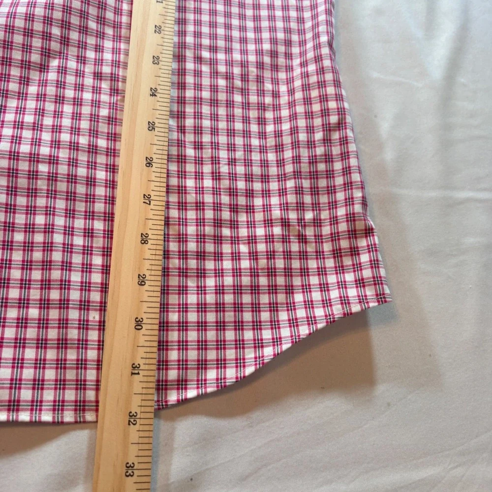 Banana Republic Button Down Shirt Mens XL Grant Fit Red Plaid Non-Iron Cotton